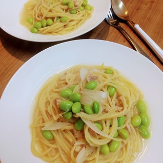 白だしで簡単！ツナと枝豆の和風出汁パスタ